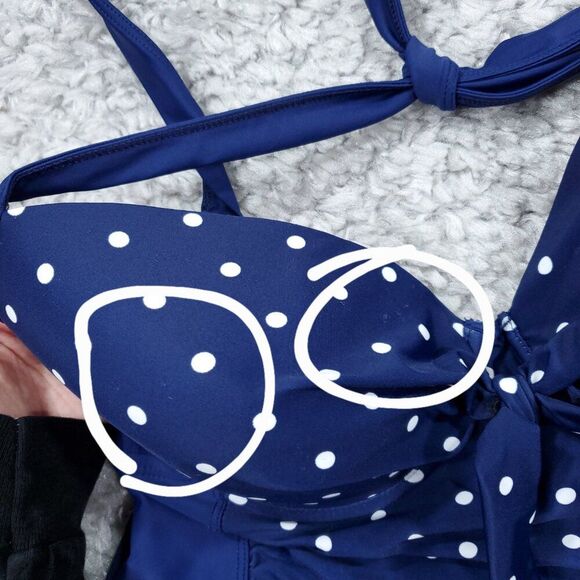 Tropical Escape Halter Tankini Swim Top Retro Push Up Bra Blue Polka Dot Size 14 - Picture 3 of 6